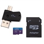 Kit Multilaser MC151 4 em 1: Cartão De Memória Ultra High Speed-I + Adaptador USB Dual Drive + Adaptador SD 32GB até 80 Mb/S