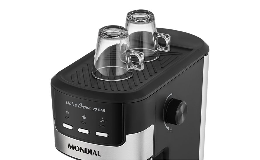 Cafeteira Expresso Mondial com suporte aquecido para pré-aquecer xícaras