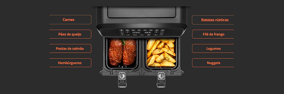 Fritadeira Air Fryer Mondial AFD-01-BI | 8 Litros, 2 Cestos, Preto/Inox ...