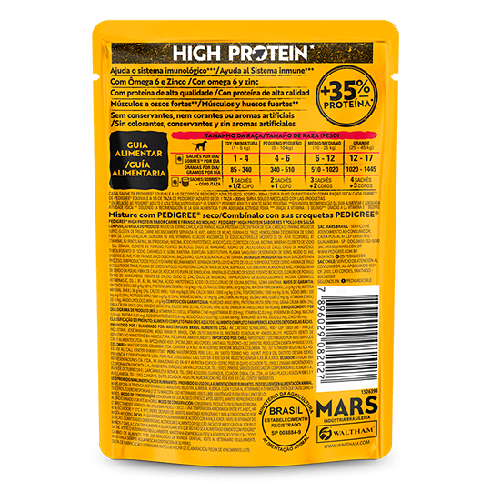 Ração Pedigree High Protein Adulto Carne e Frengo Sache - Embalagem com ...
