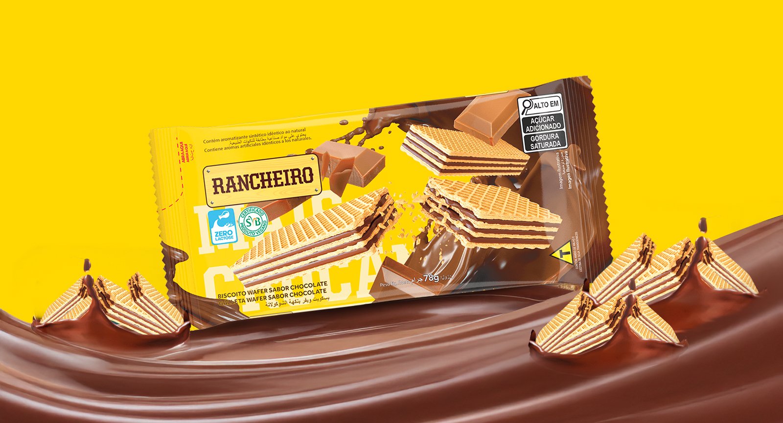 Biscoito Rancheiro Wafer Chocolate 78g - Embalagem com 40 Unidades