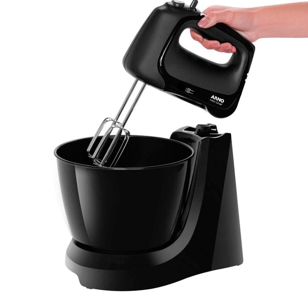 Batedeira Arno HM11 Mini Chef - 4 Velocidades, 2 Tigelas, 200W Preta
