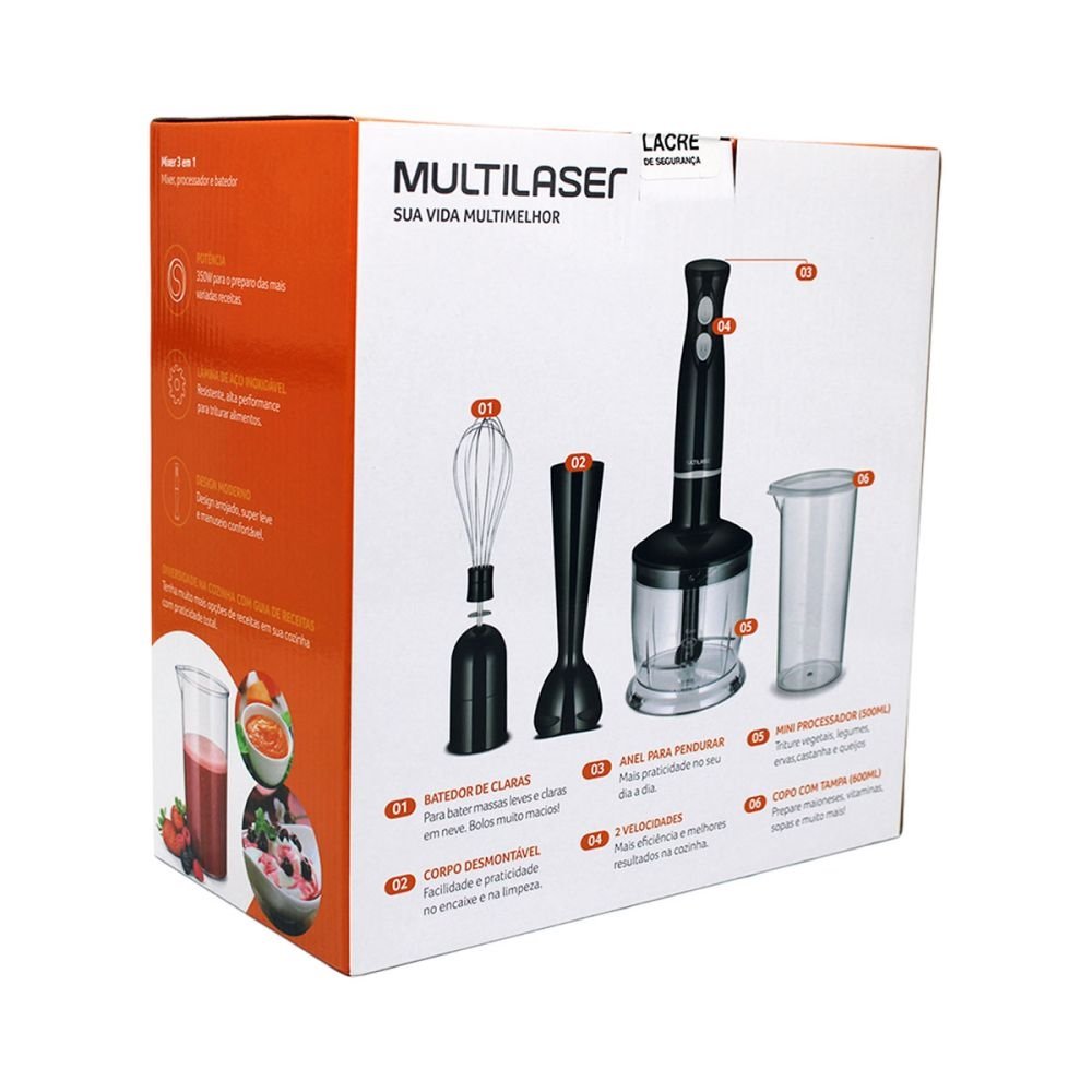 Kit Mixer 3 em 1 Multilaser Gourmet, Design Moderno, Voltagem