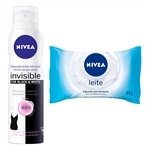 Desodorante Nivea Aerossol Feminino Invisible Clear 150ml + Sabonete Nivea Hidratante Proteínas do Leite 85g
