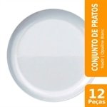 Conjunto de Pratos Rasos Nadir Vidro Branco Opaline Blanc Peso Controlado 12 peças