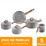 Jogo de Panelas Brinox Ceramic Life | Smart Plus Gris Antiaderente, Cinza Claro, 5 Peças