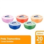 Pote Tramontina Mixcolor 300ml com Tampa Transparente 5 Cores - Embalagem com 20 Unidades