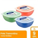 Pote Tramontina Mixcolor 2L com Tampa Transparente 3 Cores - Embalagem com 9 Unidades
