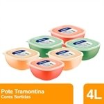 Pote Tramontina Mixcolor 4L com Tampa Transparente 3 Cores - Embalagem com 6 Unidades