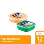 Pote Tramontina Mixcolor 1,1L com Tampa Transparente 2 Cores - Embalagem com 12 Unidades