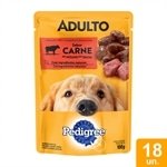Ração Úmida para Cachorro Pedigree Adulto Sachê Carne 100g - Embalagem com 18 Unidades