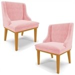 Kit 2 Cadeiras Decorativas Sala de Jantar Base Fixa de Madeira Firenze Suede Rosa Bebe/Cas