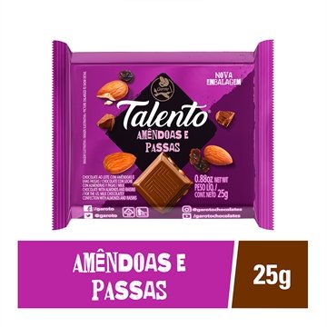 Chocolate Talento Uvas Passas e Amêndoas 25g Embalagem com 15 Unidades