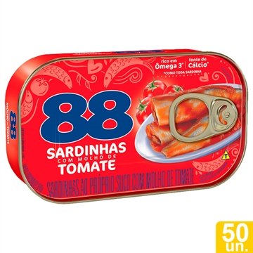 Sardinha 88 com Molho de Tomate 125g Embalagem com 50 Unidades