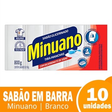 Sabão em Barra Minuano Branco 160g - 10 Pacotes com 5 Unidades