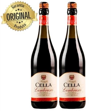 Vinho Tinto Italiano Lambrusco Cella 750 ml - Kit com 2 Garrafas