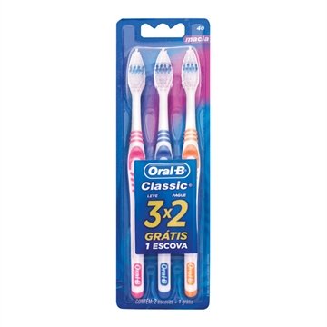 Escova Dental Oral B Classic 40 Macia Embalagem com 3 Unidades