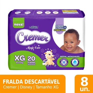 Fralda Descartável Cremer Disney Jumbo Tamanho XG - 8 Pacotes com 20 Fraldas - Total 160 Tiras