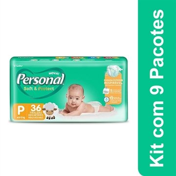 Fralda Descartável Personal Soft & Protect Jumbo Tamanho P - 9 Pacotes com 36 Fraldas - Total 324 Tiras