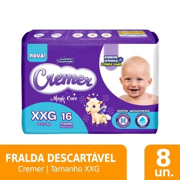 Fralda Descartável Cremer Disney Jumbo Tamanho XXG - 8 Pacotes com 16 Fraldas - Total 128 Tiras