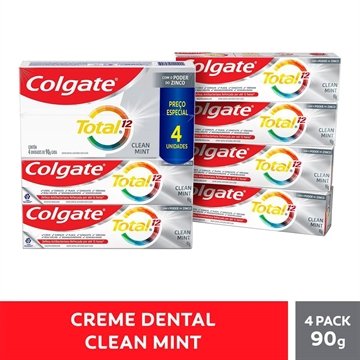 Creme Dental Colgate Total 12 Clean Mint 90g Embalagem com 4 Unidades