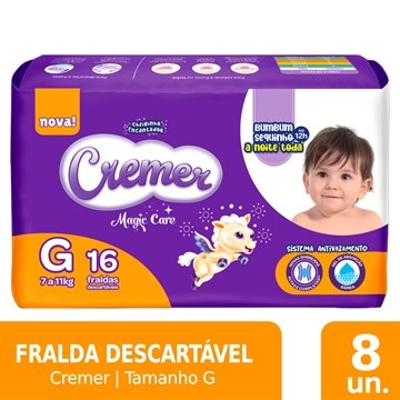 Fralda Descartável Cremer Disney Jumbinho Tamanho G - 8 Pacotes com 16 Fraldas - Total 128 Tiras