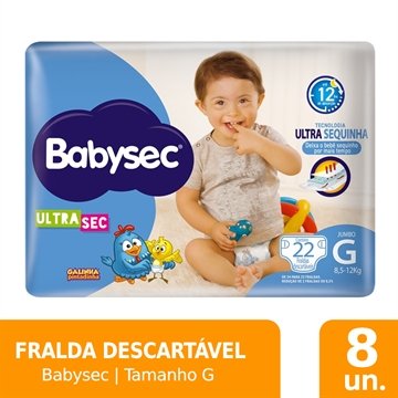 Fralda Descartável Babysec Ultra Sec Galinha Pintadinha Jumbo Tamanho G - 8 Pacotes com 22 Fraldas - Total 176 Tiras