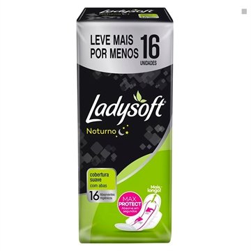 Absorvente Ladysoft Noturno Suave com Abas Embalagem com 16 Unidades