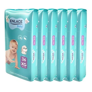 Fralda Descartável Enlace Baby Mega Tamanho XG - 6 Pacotes com 36 Fraldas - Total 216 Tiras