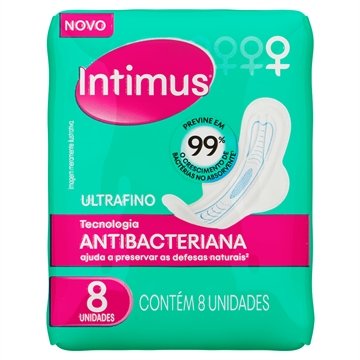 Absorvente Intimus Ultrafino Antibacteriana com Abas - Embalagem com 8 Unidades