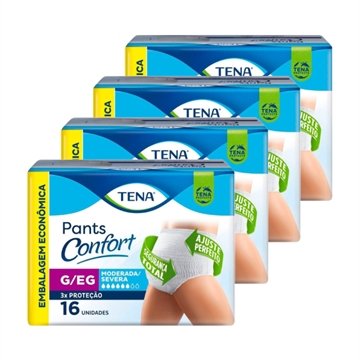 Roupa Íntima Tena Pants Confort G/EG - 4 Pacotes com 16 Fraldas - Total 64 Tiras
