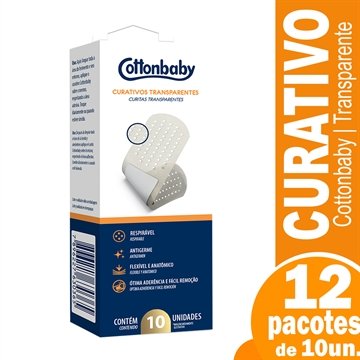 Curativo Cottonbaby Transparente - 12 Embalagens com 10 Unidades