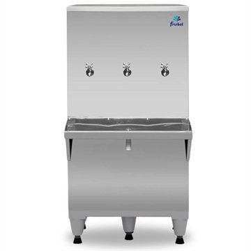 Bebedouro Industrial Frisbel Coluna 3 Torneiras Natural E Gelada 100 Litros Inox Ra10