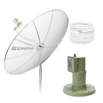 Kit Cromus Antena parabólica 1,50 mts + LNBF Monoponto + Cabo Sem Receptor