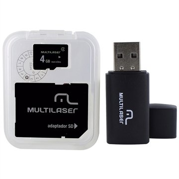 Cartão de Memória Multilaser Micro SD 4GB, com Leitor de Cartão e Adaptador