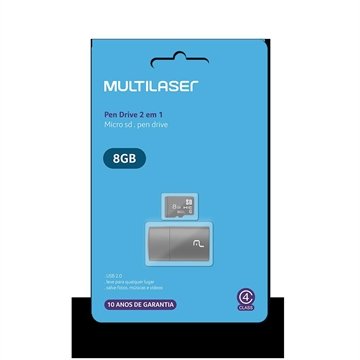 Cartão de Memória Multilaser Micro SD 8GB, MC161 2x1, Classe 4