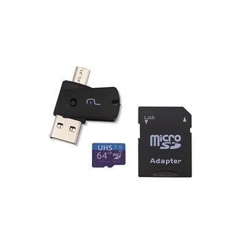 Cartão de Memória Multilaser Ultra High Speed 128GB, MC153 4 em 1, Preto