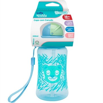 Copo Lolly Zoo com Canudo 330ml Azul