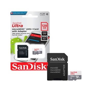 Cartão de Memória Micro SD Sandisk Ultra 128GB, Classe 10, C/Adaptador - SDSQUNR-128G-GN3MA