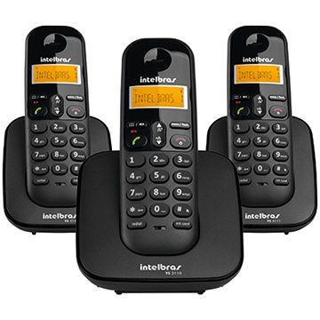 Telefone sem Fio Intelbras TS3113 + 2 Ramais Adicionais, Com Identificador de Chamadas, Preto