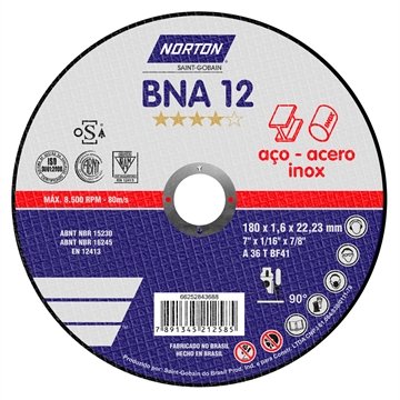 Disco de Corte Norton 7P BNA12 180X1,6X22,23mm Azul Embalagem com 25 Unidades