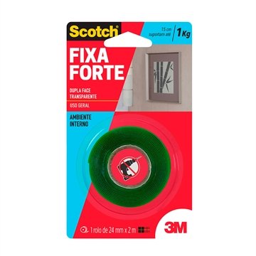 Fita Dupla Face 3M Fixa Forte, Scotch, Transparente, 24mmX2m