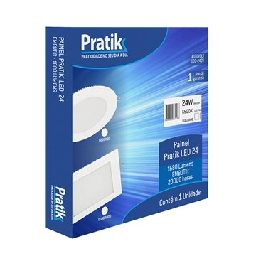 Painel de LED Pratik Plafon, 28,5cm, Quadrado, Embutir, 24W, 1680 Lumens