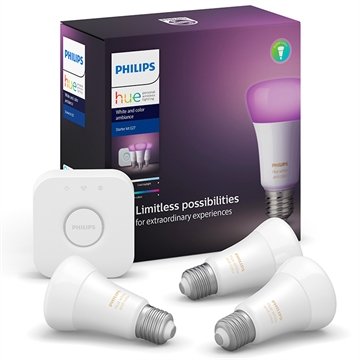 Kit Lâmpada Inteligente LED Philips Hue Starter, 9W, 20M/H 6500K, 800 Lumens E27 220V
