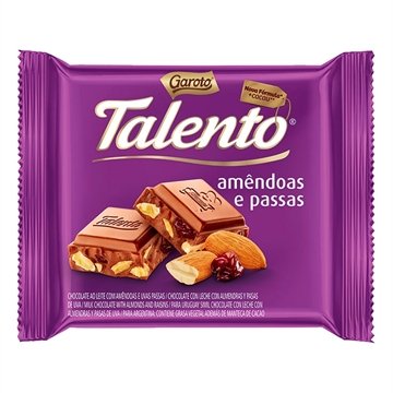 Chocolate Garoto Talento Leite com Amendoas e Passas 90g - Embalagem c/ 12 unidades