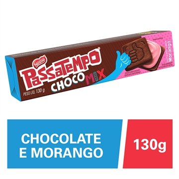 Biscoito Passatempo Recheado Chocolate Morango 130g Embalagem com 70 Unidades