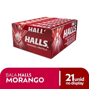 Bala Halls Morango 28g - Embalagem com 21 unidades