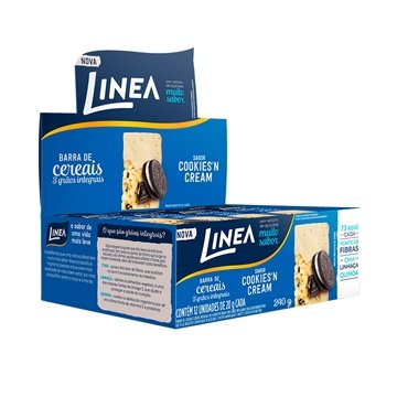 Barra de Cereais Linea Cookies Cream 20g Embalagem com 12 Unidades