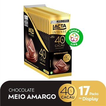 Chocolate Lacta Intense 40% Cacau Original 85g - Embalagem com 17 Unidades