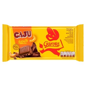 Chocolate Garoto Tablete Castanha Cajú 80g - Embalagem com 16 Unidades